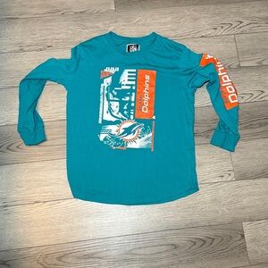 NFL Miami Dolphins Kids Long Sleeve Football Tee Teal Youth Size Large 14-16